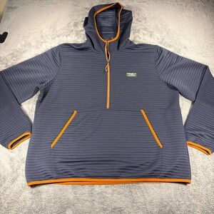 LL Bean Mens Ridge Fleece Quarter 1/4 Zip Hoodie Navy Blue Orange XL Regular